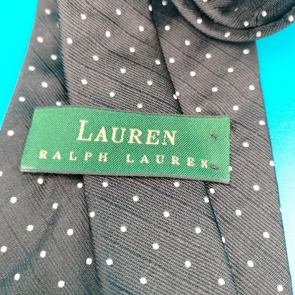 Lauren Ralph Lauren Silk Necktie Tie Textured Black White Dots Hand Finished. T - Picture 4 of 9